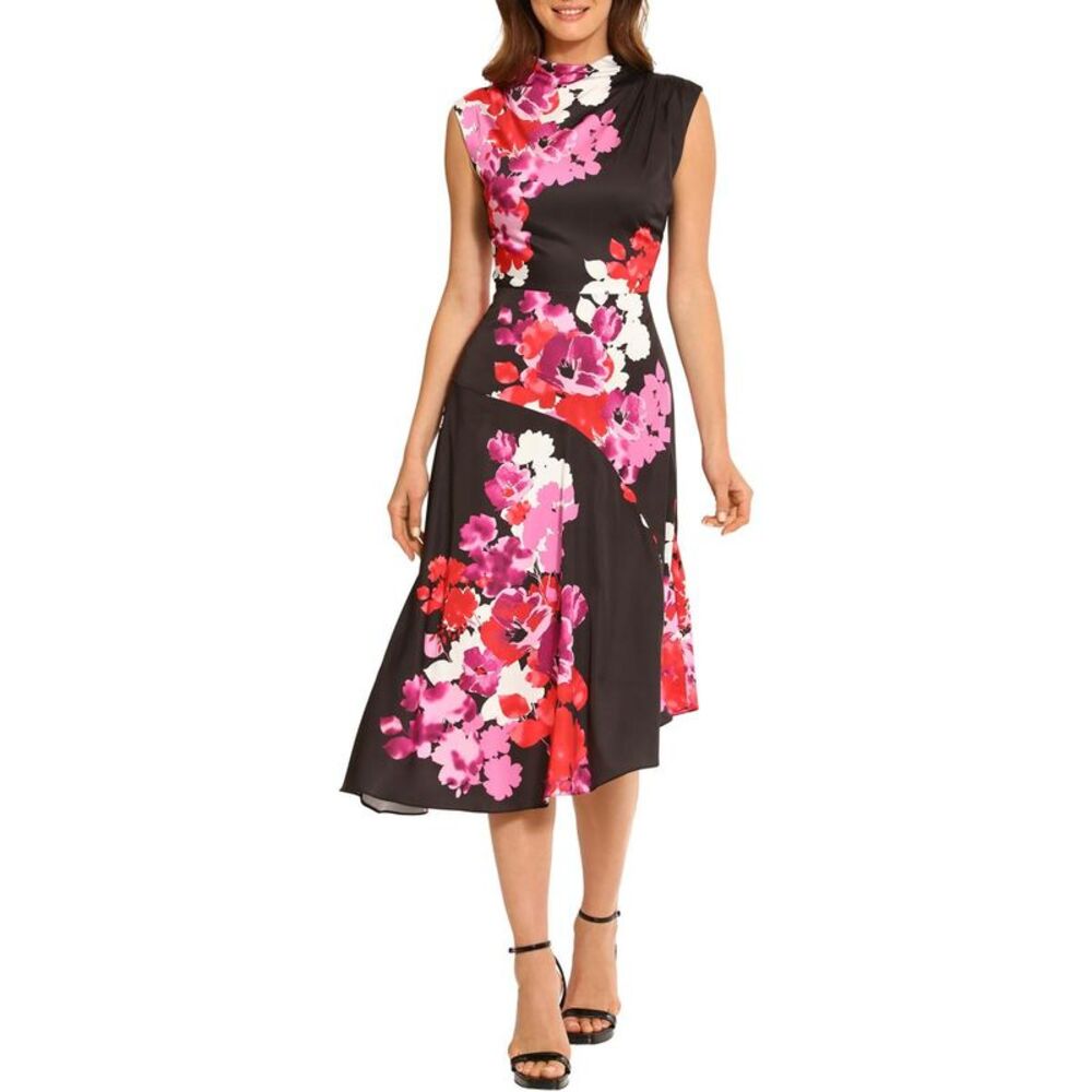Maggy London Black and Pink Floral Maxi Dress